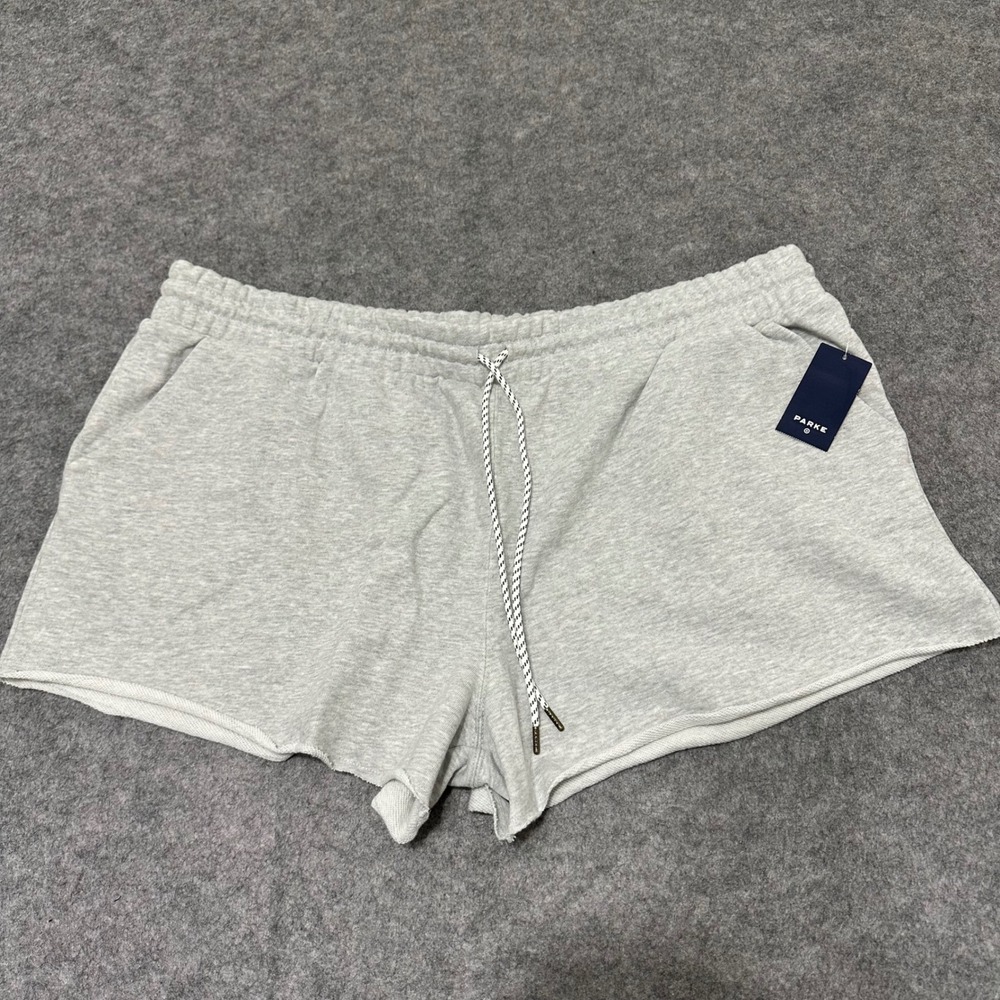 NEW Parke Mid-Rise Sweat Shorts Women 1X Grey Lounge Drawstring Raw Hem